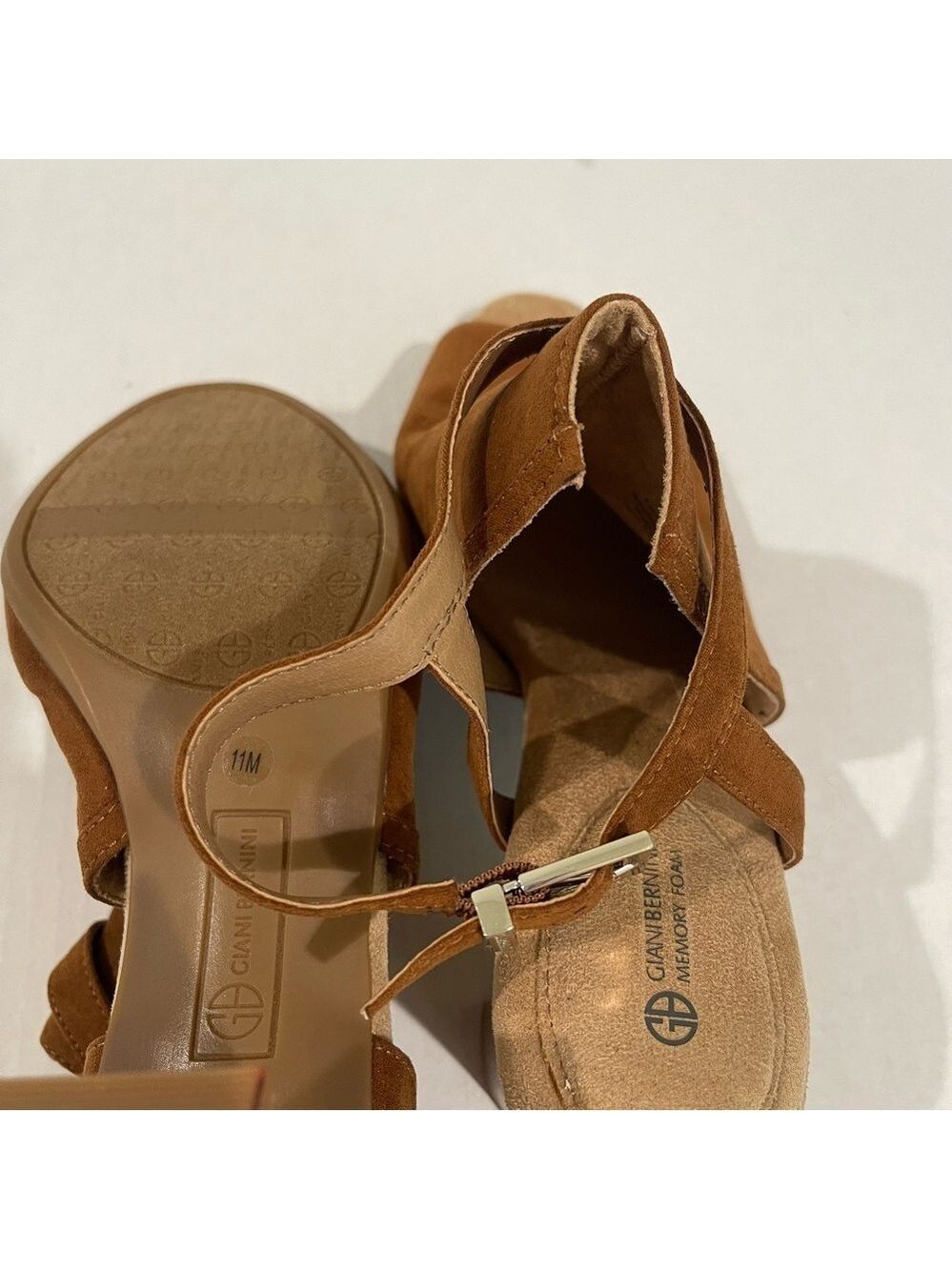 Women’s Giani Bernini Alessio Brown Peep Toe Block Heel Buckle Booties Size 11! - Picture 7 of 9